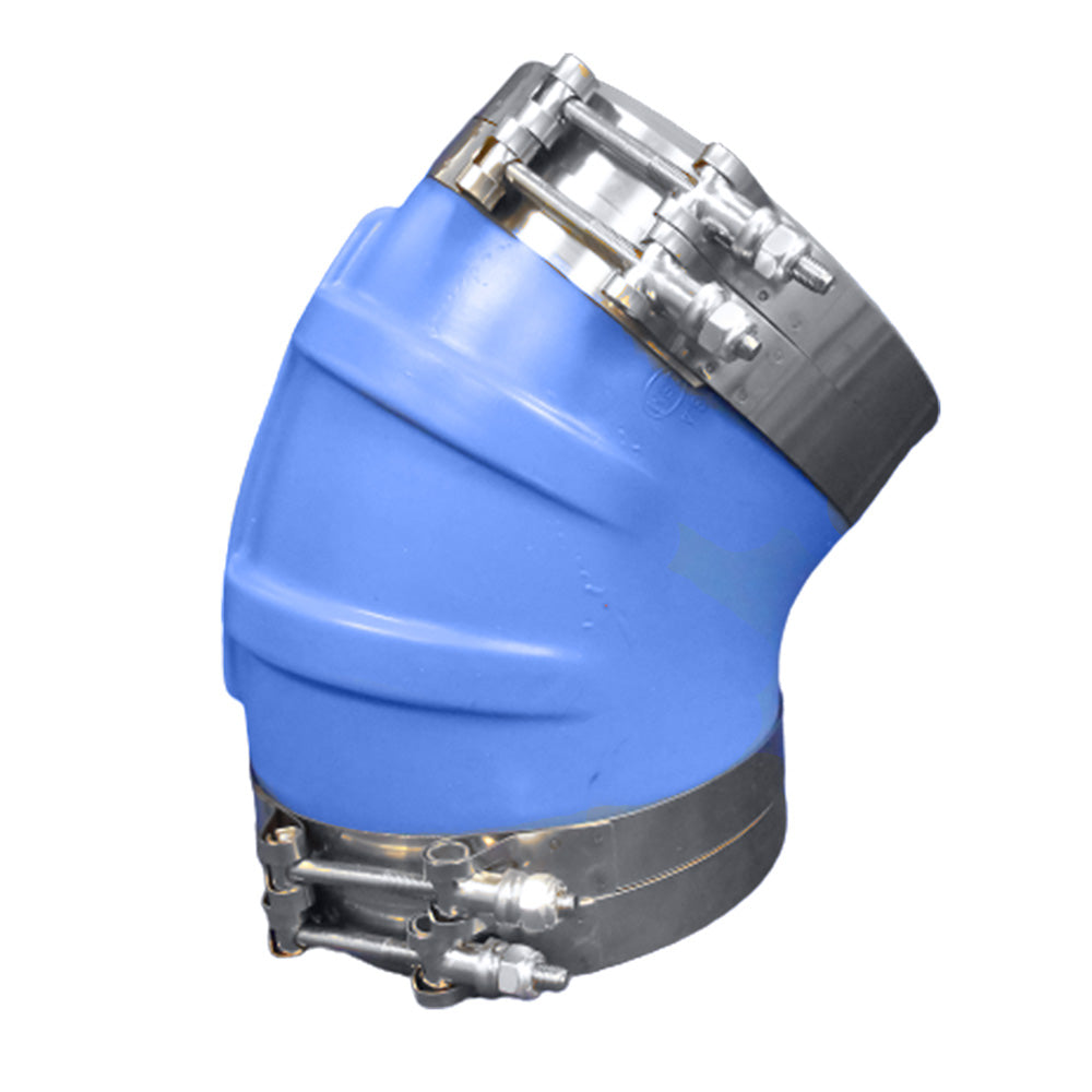 Trident Marine 8" ID 45-Degree Blue Silicone Molded Wet Exhaust Elbow w/4 T-Bolt Clamps — marine exhaust hose