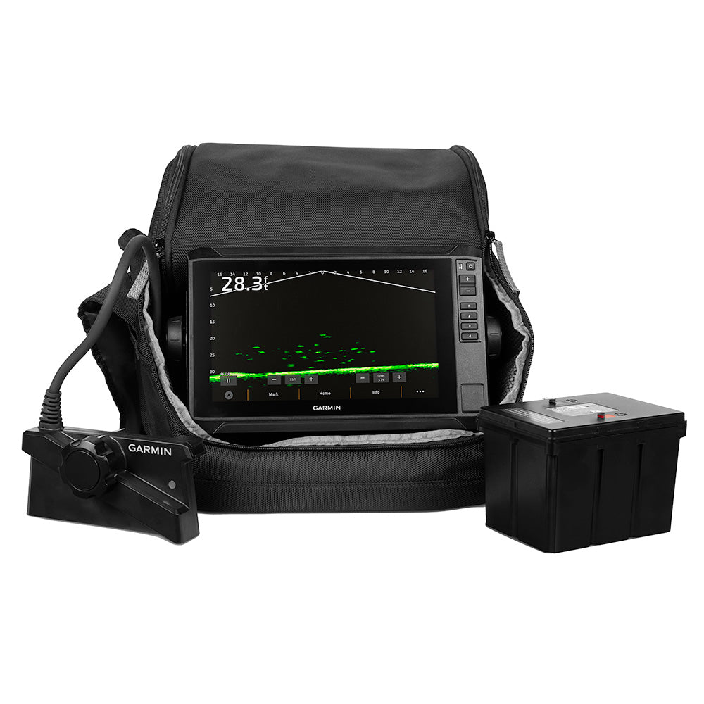Garmin ECHOMAP™ UHD2 93SV LiveScope™ Plus Ice Fishing Bundle LI w/ECHOMAP™ UHD2 93sv, LiveScope Plus System & Lithium-ion Battery — marine ice flashers