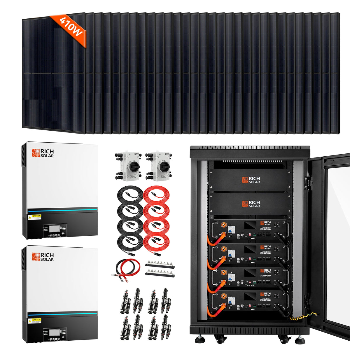 RICH SOLAR Complete Off-Grid Solar Kit | 13,000W 120/240V Output | 48VDC (30 x 410 Watt - 12.3KW Total)