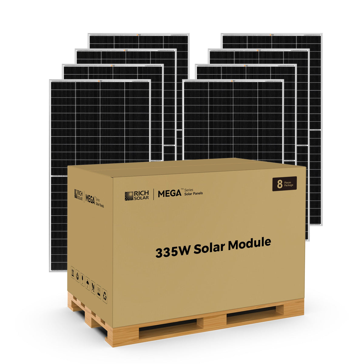 RICH SOLAR MEGA 335 | 335 Watt Solar Panel | Premium Grid-tie or Off-grid Solar Panel for Residential, Commercial, Agriculture | 25-Year Output Warranty (8 Panels)