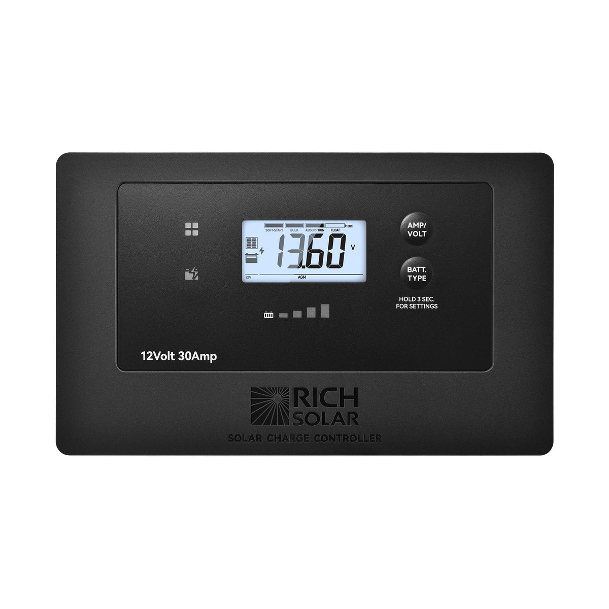 RICH SOLAR BRAVO AIR 30 | 30A Flush Mount PWM Solar Charge Controller | Bluetooth & Multi-Protection | Premium 12V 30A Controller for RVs, Trailers, Campers, Vans & Boats