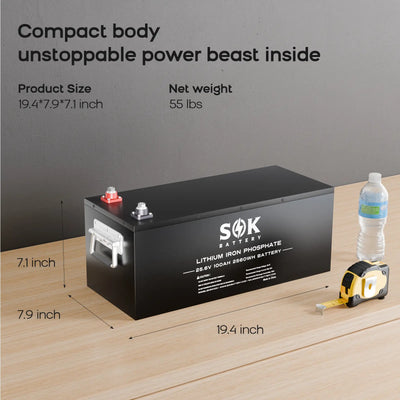 SOK 24V 100Ah LiFePO4 Battery with Bluetooth | SK24V100